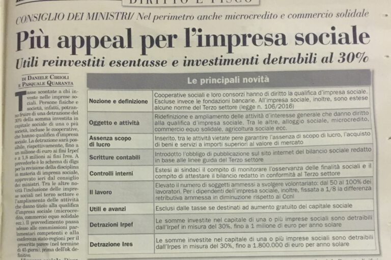 Il non Profit fara’ anche impresa